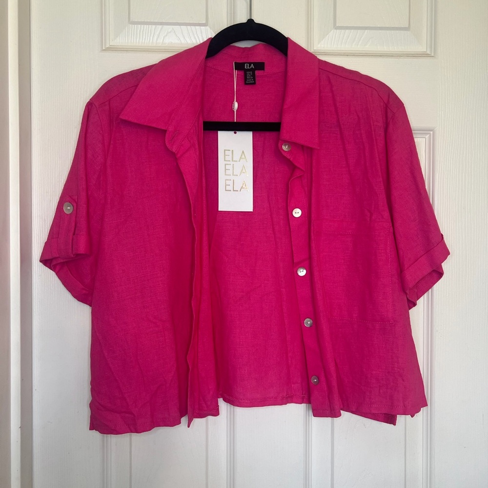 ELA Women's Pink Button-Up Top